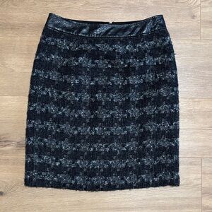Tory Burch Black and Gray Tweed Midi Skirt
